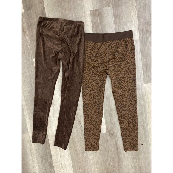 No Boundaries Brown Corduroy and Leopard Print Leggings, Size Medium, Lot of 2 - Picture 2 of 11